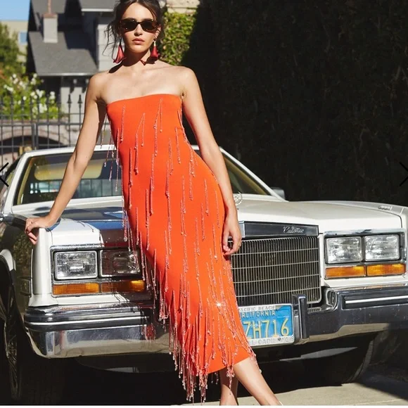 Delfi Collective Amala Strapless Orange Midi Dress new with tags petite xs - Picture 5 of 12